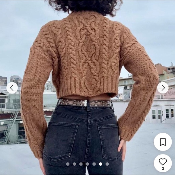 Zara Cropped Cable Knit Heavy Sweater - Brown Taupe- size M - Picture 3 of 8